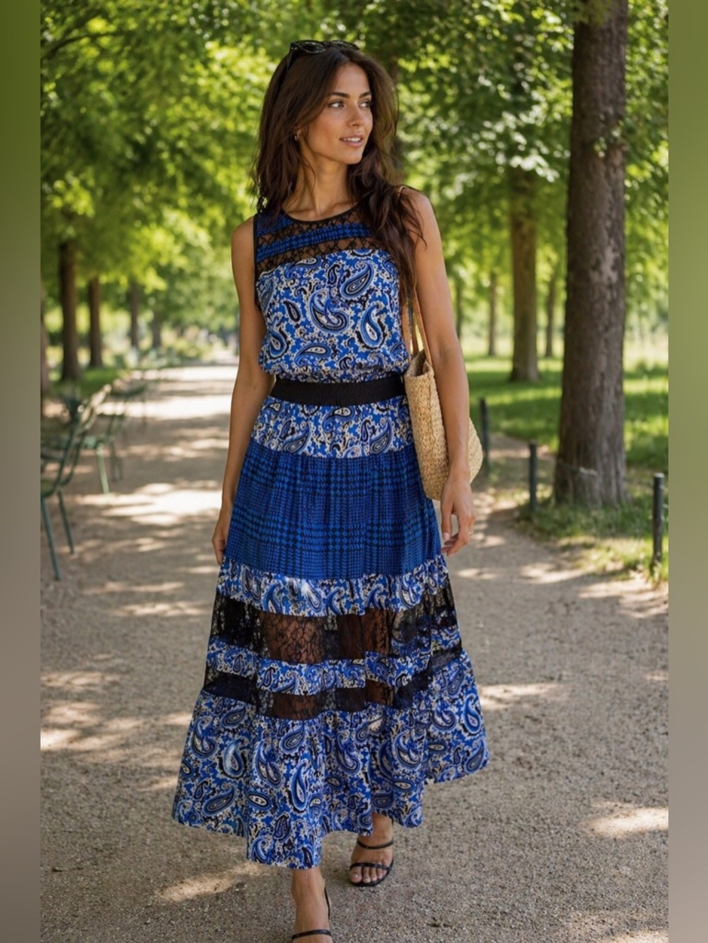 Michael Kors maxi dress dark blue paisley lace S